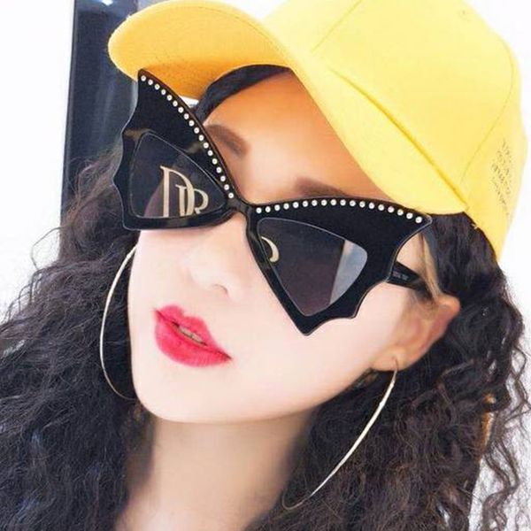 

oversize sunglasses women bat sharp shades sun glasses rivet big frame sunglass personality dance party glasses, White;black
