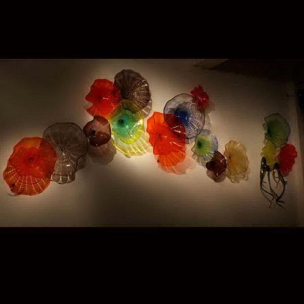 

Modern Art Glass Art Decoration Hand Blown Glass Wall Light Colored Decor Glass Art Plates Bowls for Hotel