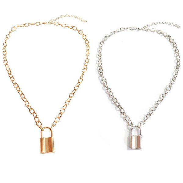 

lock-shaped retro street spersonality creative metal necklace women men luxury ladies gold jewelry pendant necklaces 2020, Silver