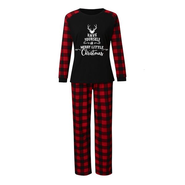 

christmas women mommy letter plaid pants xmas family matching pajamas set, Blue