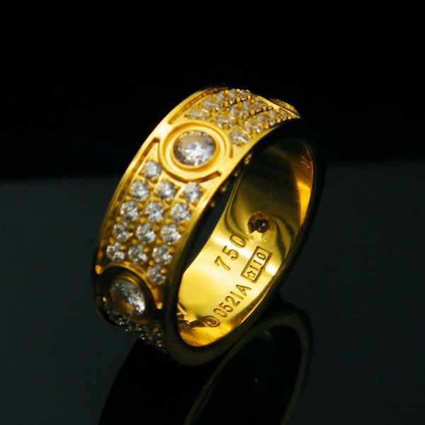 

wholesale titanium steel six drill with diamond love rings for women men couples anel cubic zirconia wedding rings bands bague femme, Slivery;golden