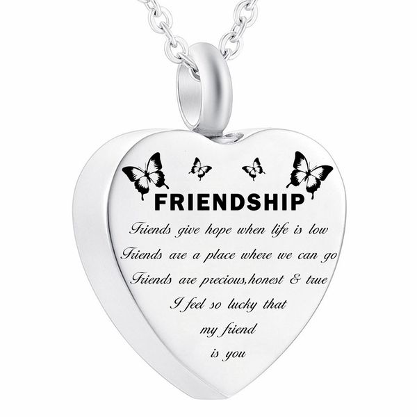

butterfly charm cremation ashes jewelry friendship keepsake memorial urn necklace gift for friends-friends give hope when life is low, Silver