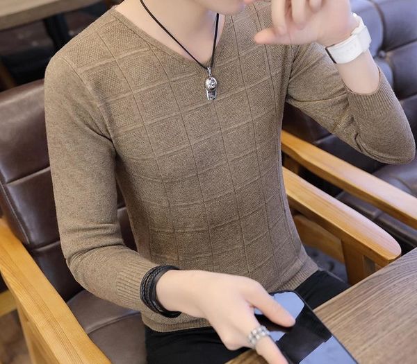 

korean style casual men knitted sweaters v-neck solid big boy pullover wool sweater slim men knit wear coat, White;black