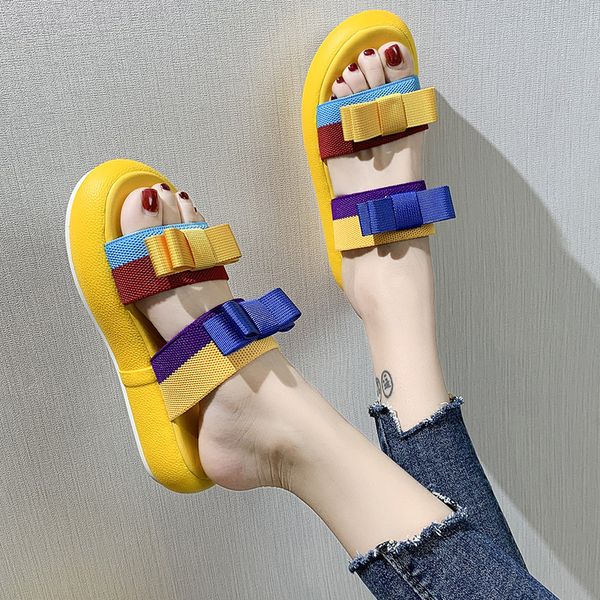 

women wear slippers 2020 new summer fashion sponge cake thick bottom sports rainbow color beach slippers ins female sandals, Black