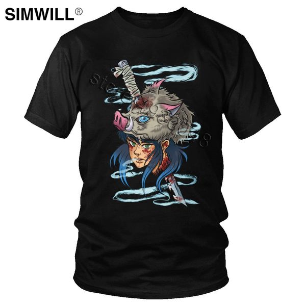 

fashion demon slayer inosuke hashibira t-shirt men short sleeve cotton tshirt anime kimetsu no yaiba t shirt slim fit tee
