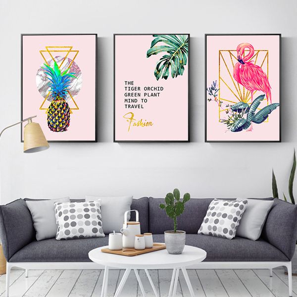 

nordic flamingo flower ананас leaf wall art холст плакат розовые печати картина скандинавского изображение украшение гостиную
