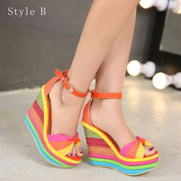 

women sandals platform sandals wedge summer bohemian color block high heels with ankle strap sandal woman braided, Black