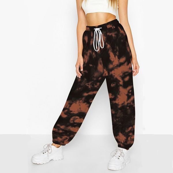

2020 женщины моды багги tie dye печати joggers высокой талии hip hop бег танцы спортивные повседневные штаны спортивные штаны гарем брюки, Black;white