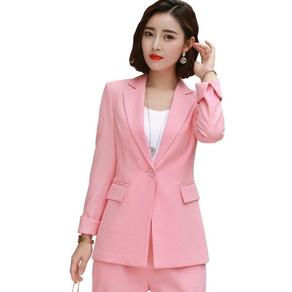 

women's two piece pants women suits 2021 elegant pink purple blazers office lady fashion casual work coat wide leg clothes, White