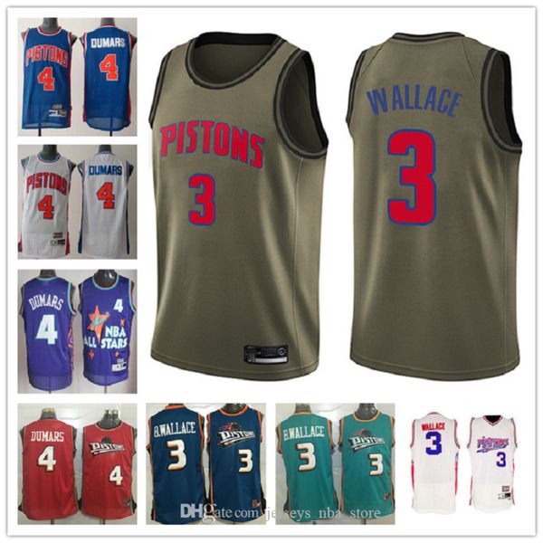 

custom men's women youth detroit pistons 3 ben wallace 4 joe dumars red blue throwback basketball edition nba jersey, Black;red