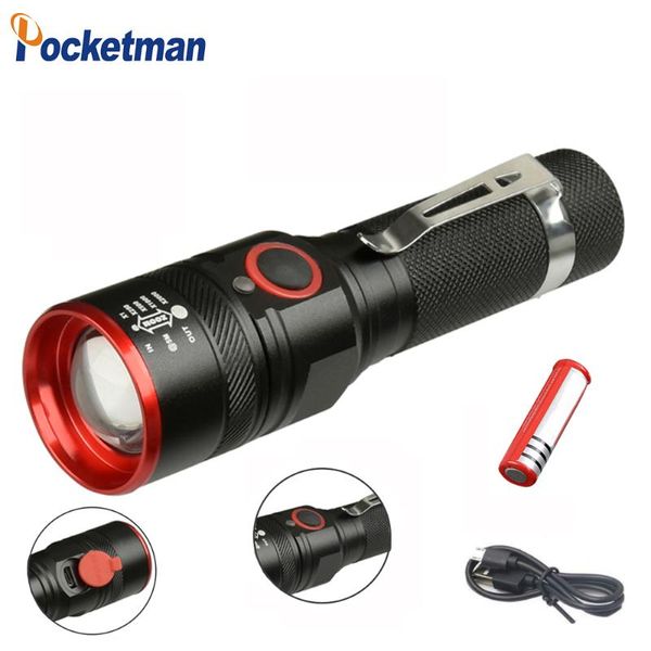 

flashlights torches 6000 lumens waterproof usb rechargeable light xml-t6 led zoomable 3 modes torch for 18650 with cable camping z40