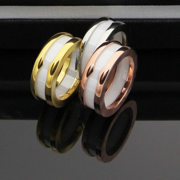 

new style titanium steel clip ceramic narrow ring gold silver rose black white ceramic ring for fashion couple gift