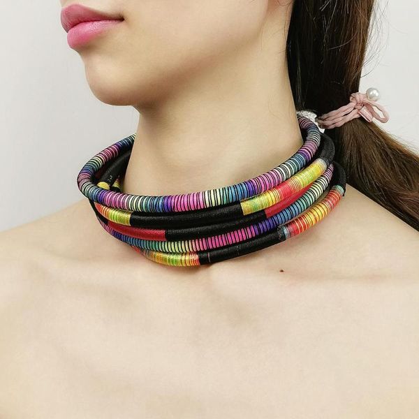 

chokers manilai africa multilayers necklaces for women multicolor chunky collar statement necklace maxi jewelry, Golden;silver