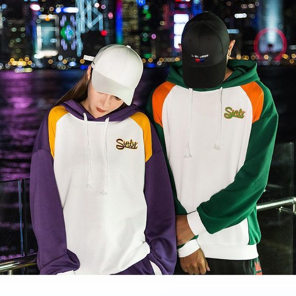 

european and american original street hip-hop personality lovers hit the color spell color hooded pullover jacket tide men and women ins ove, Black