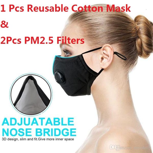 

face pollution dhl anti-dust, reusable cotton allergies shield adjustable cycling masks with 2 disposable pm2.5 mask filters