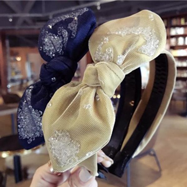 

women crystal inside hairband bow knotted handmade crystals mesh bow hairband adults lovely ear knotted headband solid