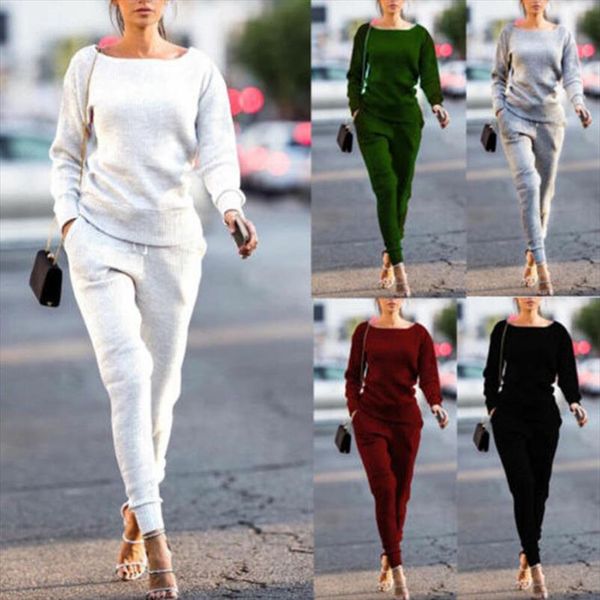 

женщины tracksuit 2pcs набор с длинным рукавом пуловеры топы брюки хлопок костюмы спортивная joggers женщины sweatsuit комплект женской одеж, Gray