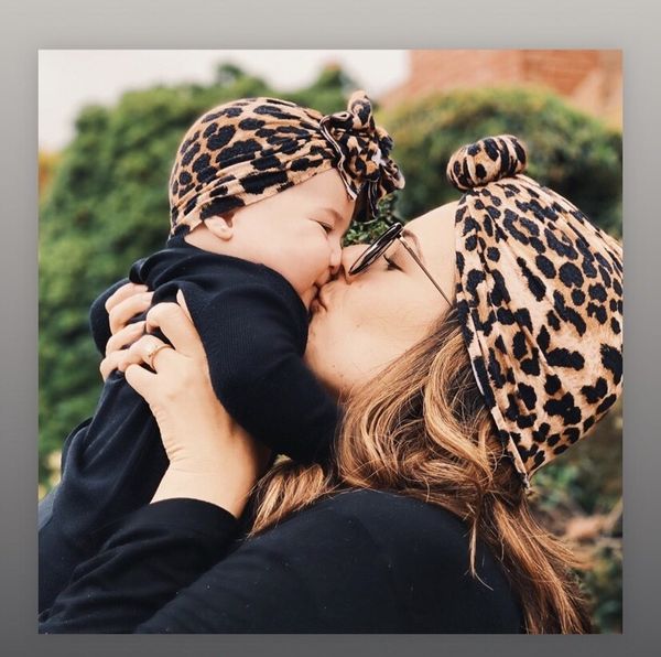 

mom and baby headbands spring and autumn leopard flower printed turban infant headwrap hair accessories for newborn, Slivery;white