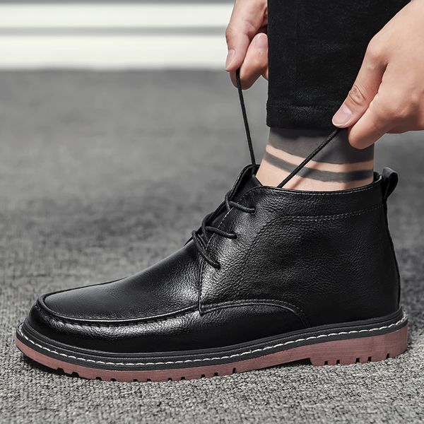 

fashion men boots split leather men casual fahsion ankle boots lace up outdoor comfortable breathable for shoes, Black