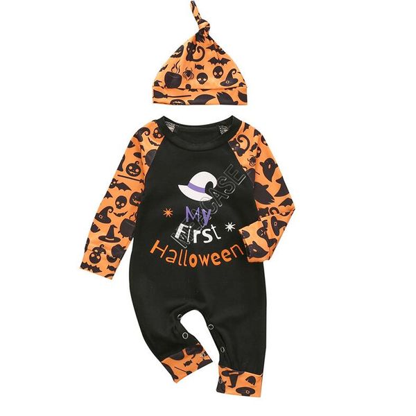 

новорожденные хэллоуин rompers комбинезон с cap 2 шт комбинезоны ins мальчики девочки цельный целом малышей младенца младенца лоскутная d826, Black;white
