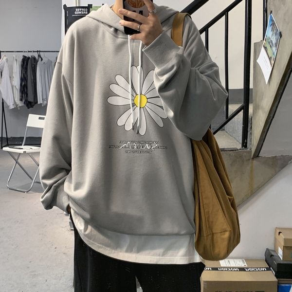 

hqrhu perth loose wrinkle chrysanthemum couple sweater 2020 autumn coat hoodie new hooded coat casual hoodie fashion, Black