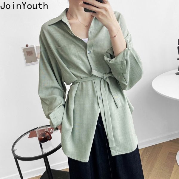 

joinyouth women shirts korean blouses solid long sleeve lace up blouse office lady loose casual blusas mujer de moda 2020 7a949, White