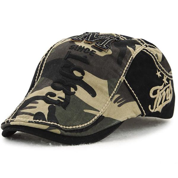 

berets men's cotton hat stitching camouflage outdoor leisure embroidered letters, Blue;gray