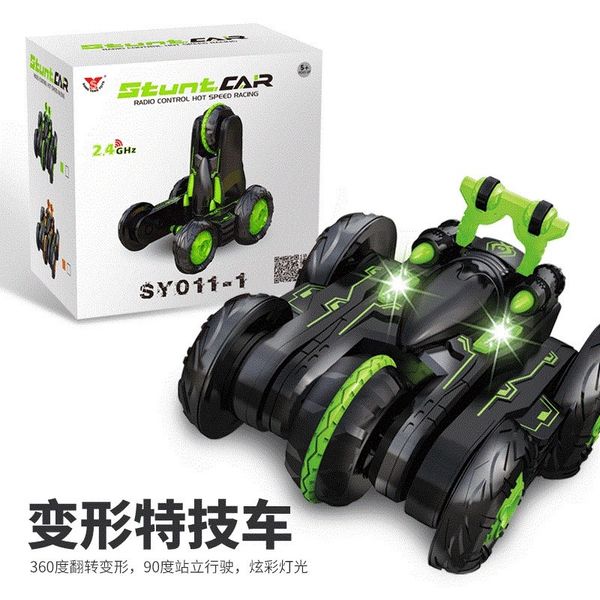 

children's remote control toy 2.4g six-way deformation off-road remote control car light rotating tipping stunt car