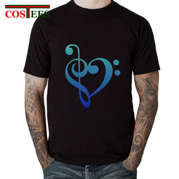 

treble clef bass heart men t shirts bass clef music notes clothing music love short sleeve 100% cotton bass clef t shirt for men