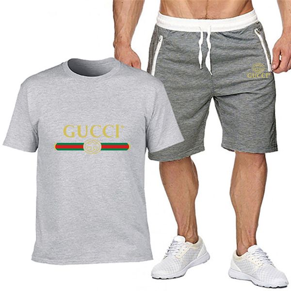 

summer mens tracksuit maserati printed men stall short sleeves pullover with casual jogger pants gÃºcci suits homme sportsuit, Gray