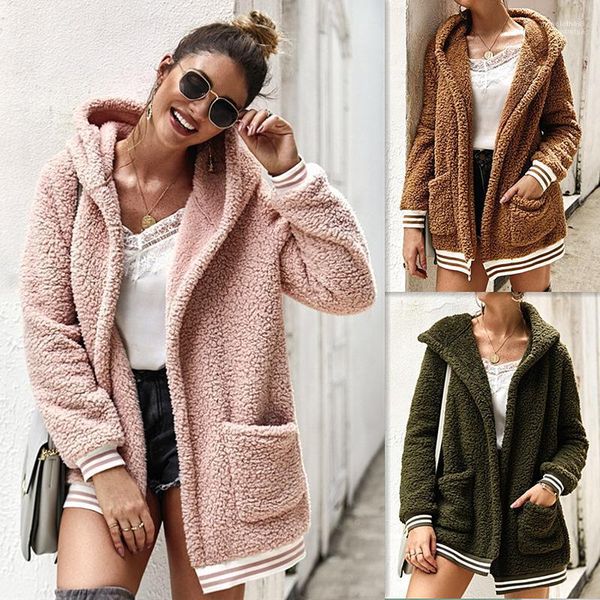 

women autumn pockets designer jacket solid hooded long sleeved coats, Black;brown