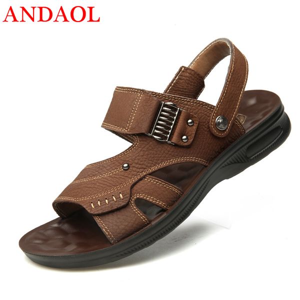 

andaol men's casual dragshoes soft breathable solid light beach shoes luxury non-slip business office sandals, Black
