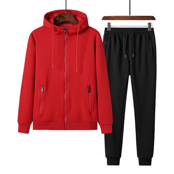 

rlyaeiz 100% cotton tracksuit men 2020 winter casual solid plus velvet thickening hoodies + pants sporting suits male sweat suit, Gray