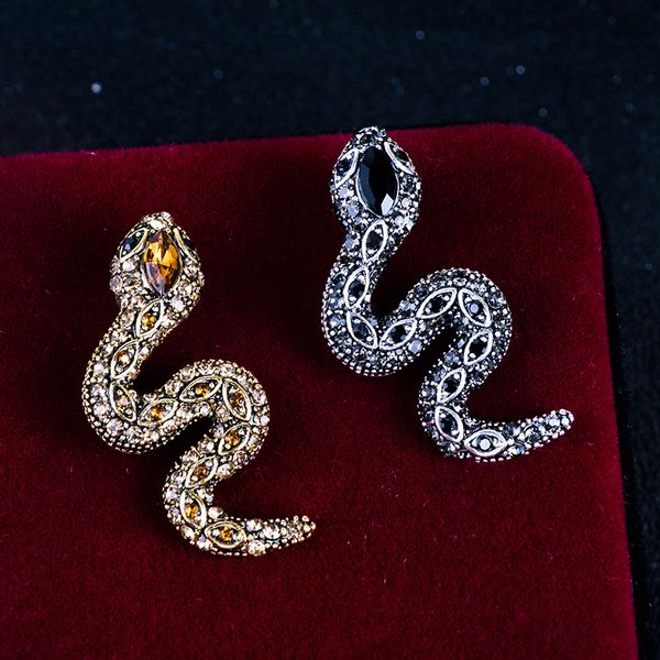 

урожай металла животных брошь штыри luxury змейки rhinestone отворотом pin badge броши для мужчин костюм воротник рубашки одежда аксессуары, Gray