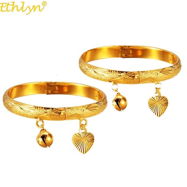 

ethlyn 2pcs/lot gold color bangle blessing luck girls/kids charm heart bells pendant bracelet jewelry child birthday gifts b206, Black