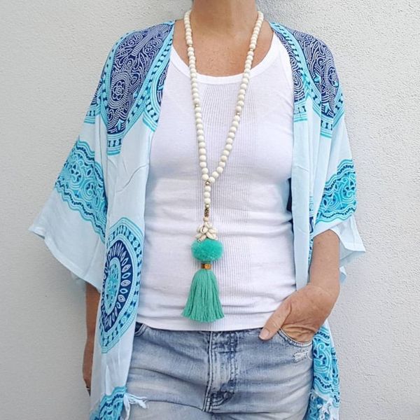 

dongmu jewelry 2020 new bohemian style fringe necklace 8 mm wood bead necklace women fashion accessories summer gift, Silver