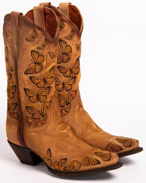 

women's mid-calf high boots butterfly embroidered western cowgirl boots vintage distressed 3cm high heel ladies, Black