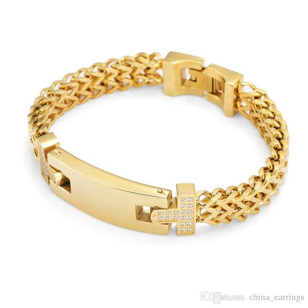 

2017 новый браслет из нержавеющей стали micro инкрустация cz камень циркон браслет мужской женский снаряженная кубинский цепи цвета золота б, White