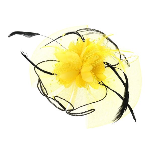 

fashion womens flower feather mesh fascinator beaded cocktail headwear hair clip 19qc