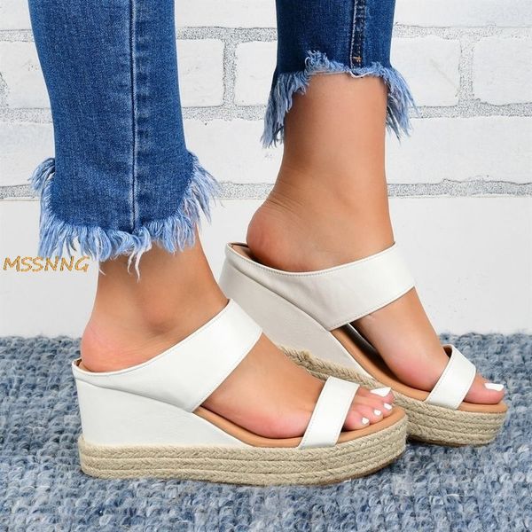 

2020 summer new wedges women's slippers fashion peep toe thick bottom ladies shoes beach casual women's slippers big size, Black