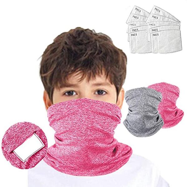 

12pcs kids windproof bandana scarf face maks sports protection face maks+filters bandana fashion scarf mascarillas, Blue;gray
