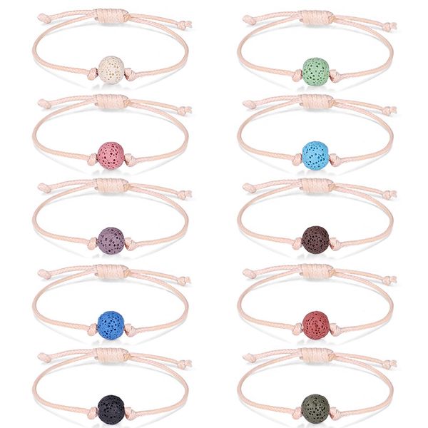 

meetvii fashion natural volcanic stone multi color women bracelets handmade wax line simple bangles female jewelry, Golden;silver