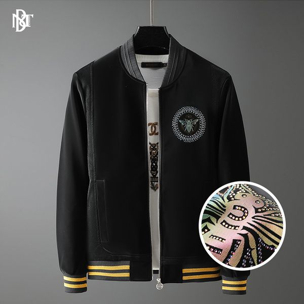 

european-style casual jacket jacket 2020 autumn new embroidered drilling bees combination pattern popular brand mens cross-border, Black