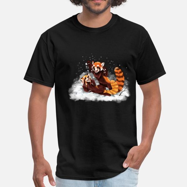 

red pandas playing in snow t shirt men designs cotton euro size s-3xl novelty graphic humor summer slim shirt