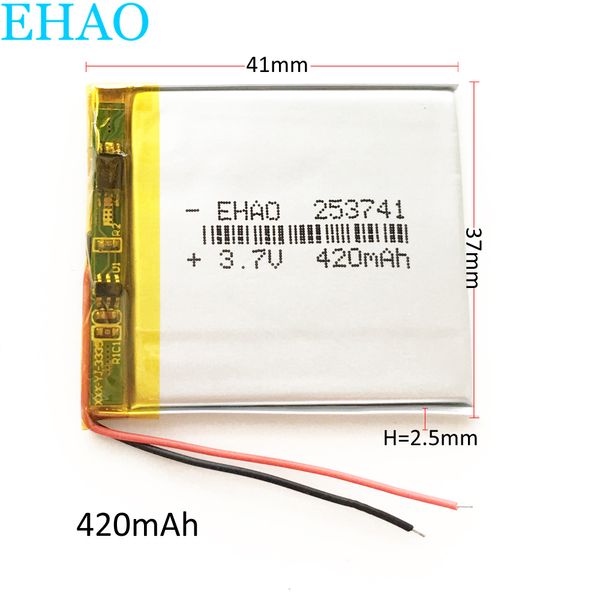 Modelo: 253741 3.7V 420mAh Li-polímero LiPo bateria recarregável de energia células li ion Para Mini MP3 alto-falante Bluetooth GPS DVD Recorder auscultadores