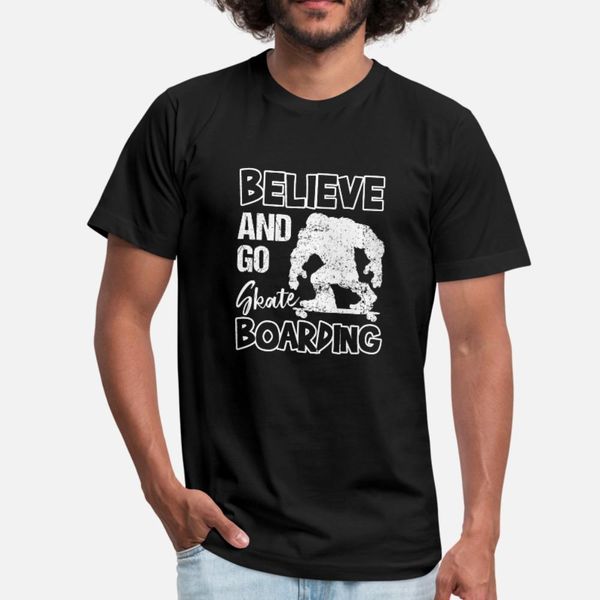 

bigfoot believe and go skateboarding t shirt men custom 100% cotton crew neck unique loose casual spring autumn letter shirt