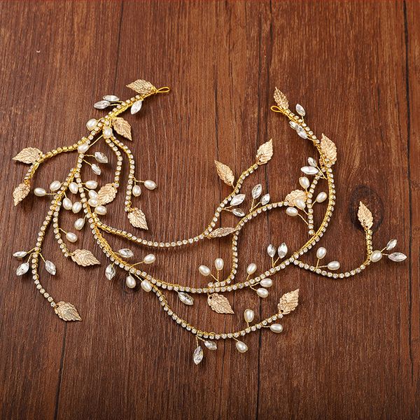

le liin new jewelry bride pearl hair accessories fashion alloy leaves hairband hair vine crystal headband, Golden;silver