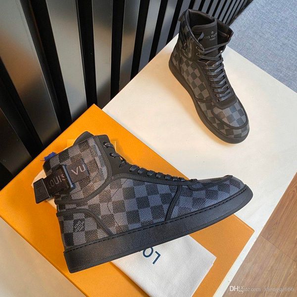

2020 men's fashion casual high-shoes, comfortable wild high-shoes, printed leather, with boxas, Red;white