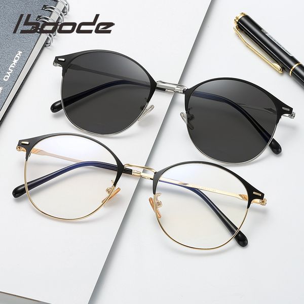 

iboode pchromic anti-blue light glasses frame retro metal women men polarized sunshade goggles computer gaming eyewear brand, White;black