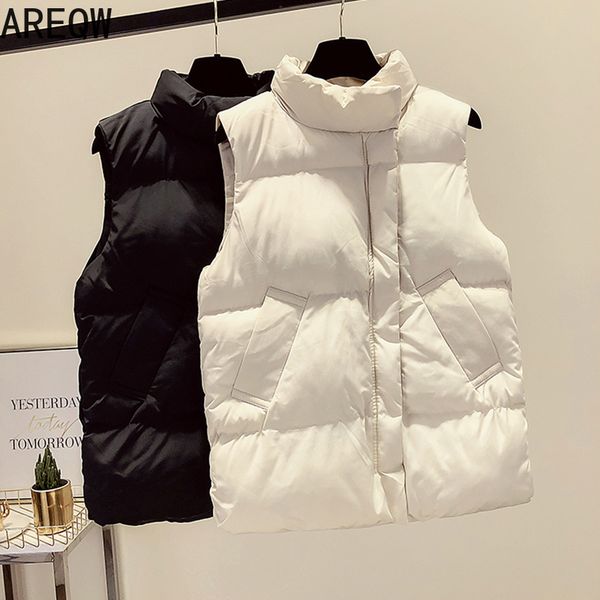 

women's vests 2021 autumn winter vest women zipper casual warm beige outwear woman parkas jacket black female top, Black;white